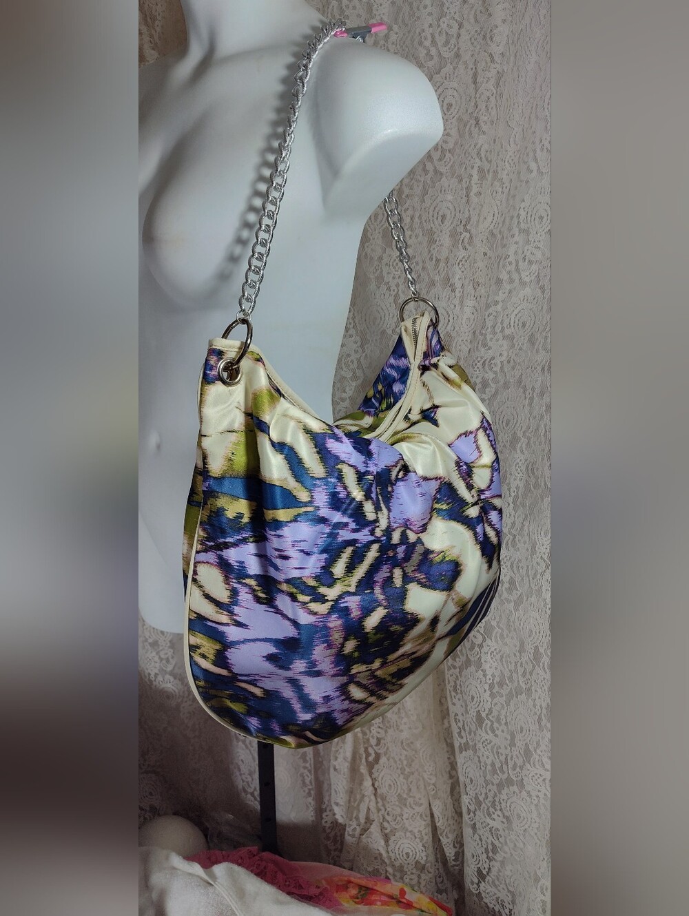New York & Co. Satin Abstract Print Shoulder Bag in Purple and Cream